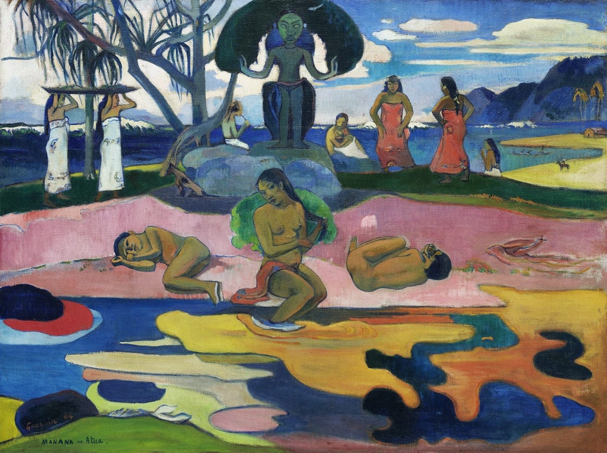 Day of the God (Mahana no atua) (1894) by Paul Gauguin. Original from The Art Institute of Chicago. Digitally enhanced by rawpixel.