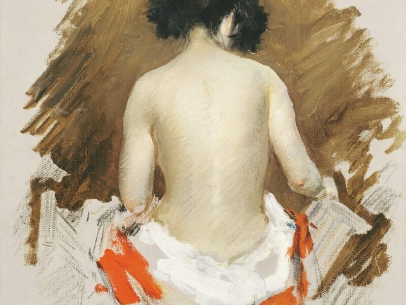 Naked Japanese woman with a kimono, vintage erotic art. Nude (1901) by William Merritt Chase.