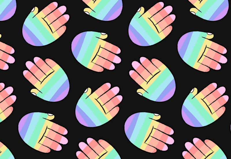 LGBTQ+ rainbow background, hand doodle pattern psd